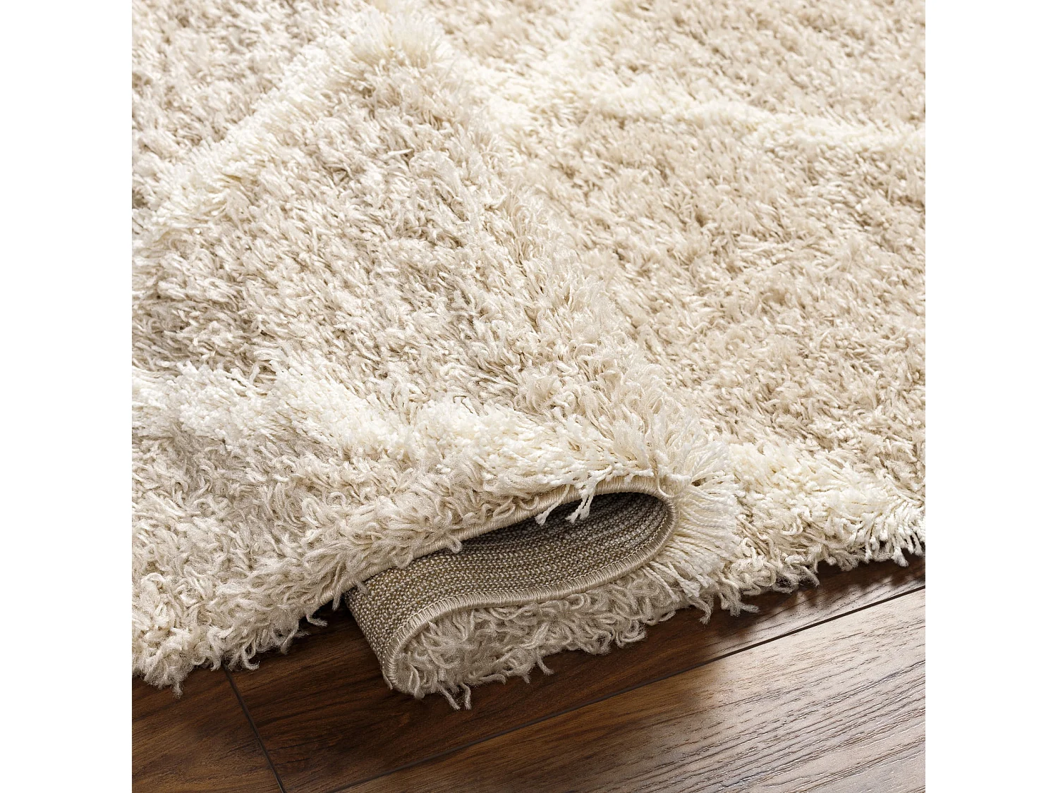 Tapis Shaggy Scandinave - Bohème - Blanc/Beige - 160x220cm - JANE