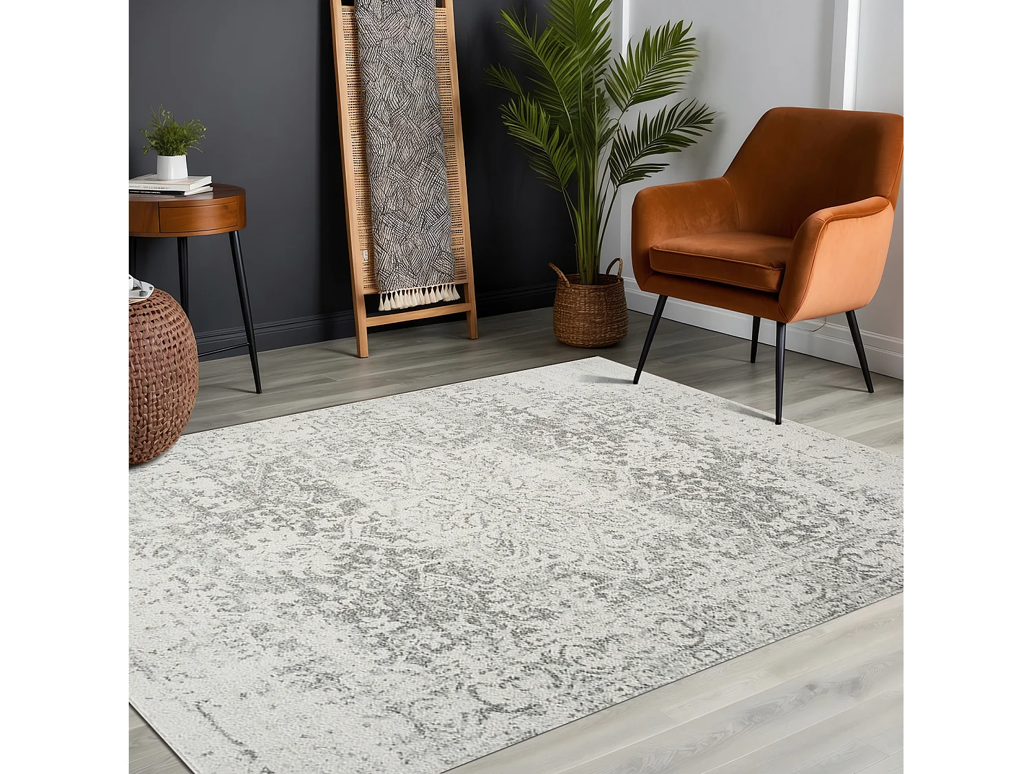 Tapis Vintage Oriental - Gris/Blanc - 160x220cm - JULIETTE
