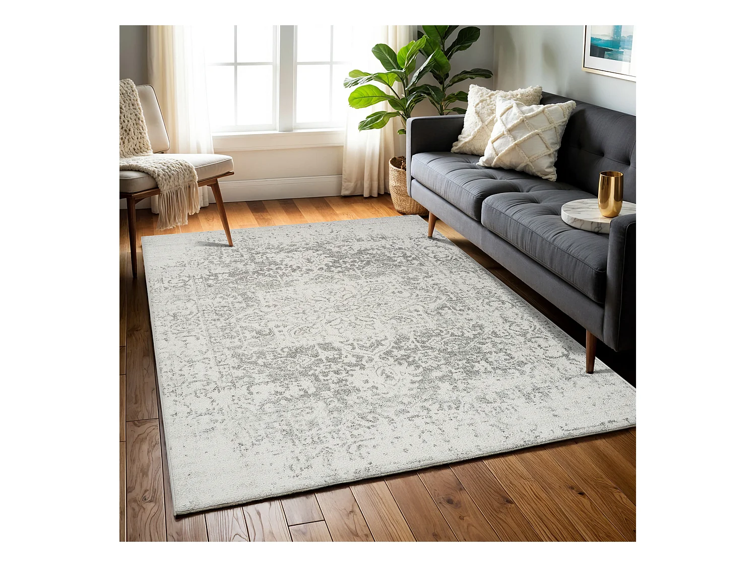 Vintage Oosters Tapijt - Grijs/Wit - 160x220cm - JULIETTE
