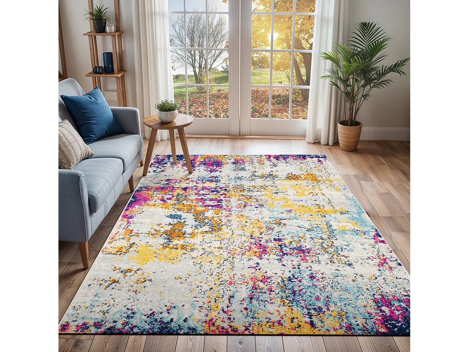 Modern Abstract Tapijt SARAH - Blauw/Geel/Roze - 160x220cm - SARAH