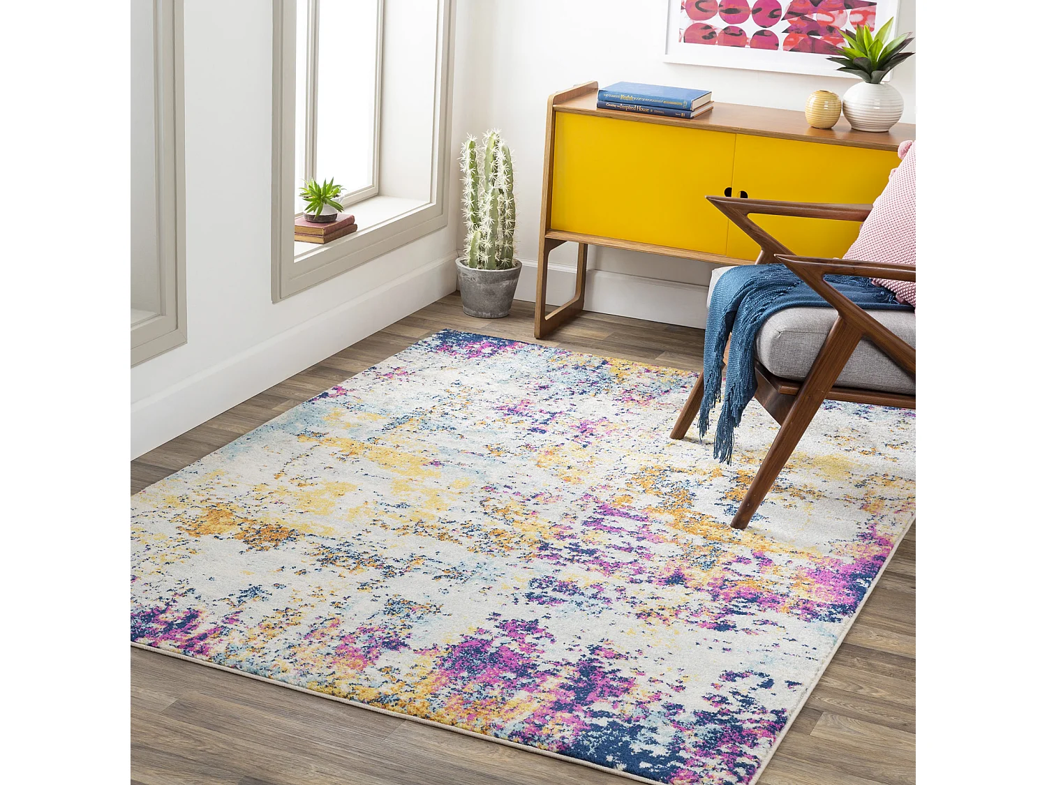 Modern Abstract Tapijt SARAH - Blauw/Geel/Roze - 160x220cm - SARAH