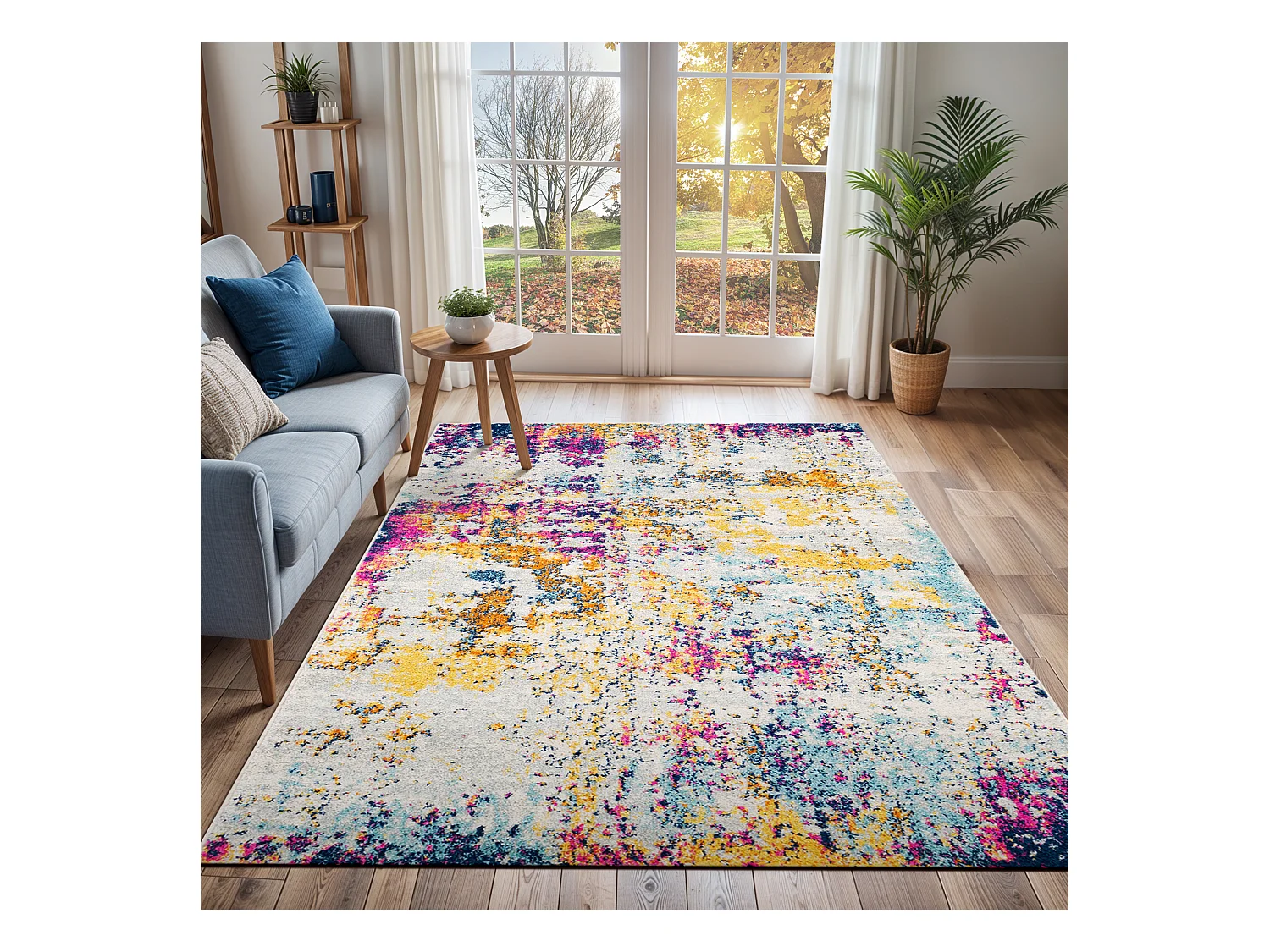 Modern Abstract Tapijt SARAH - Blauw/Geel/Roze - 160x220cm - SARAH