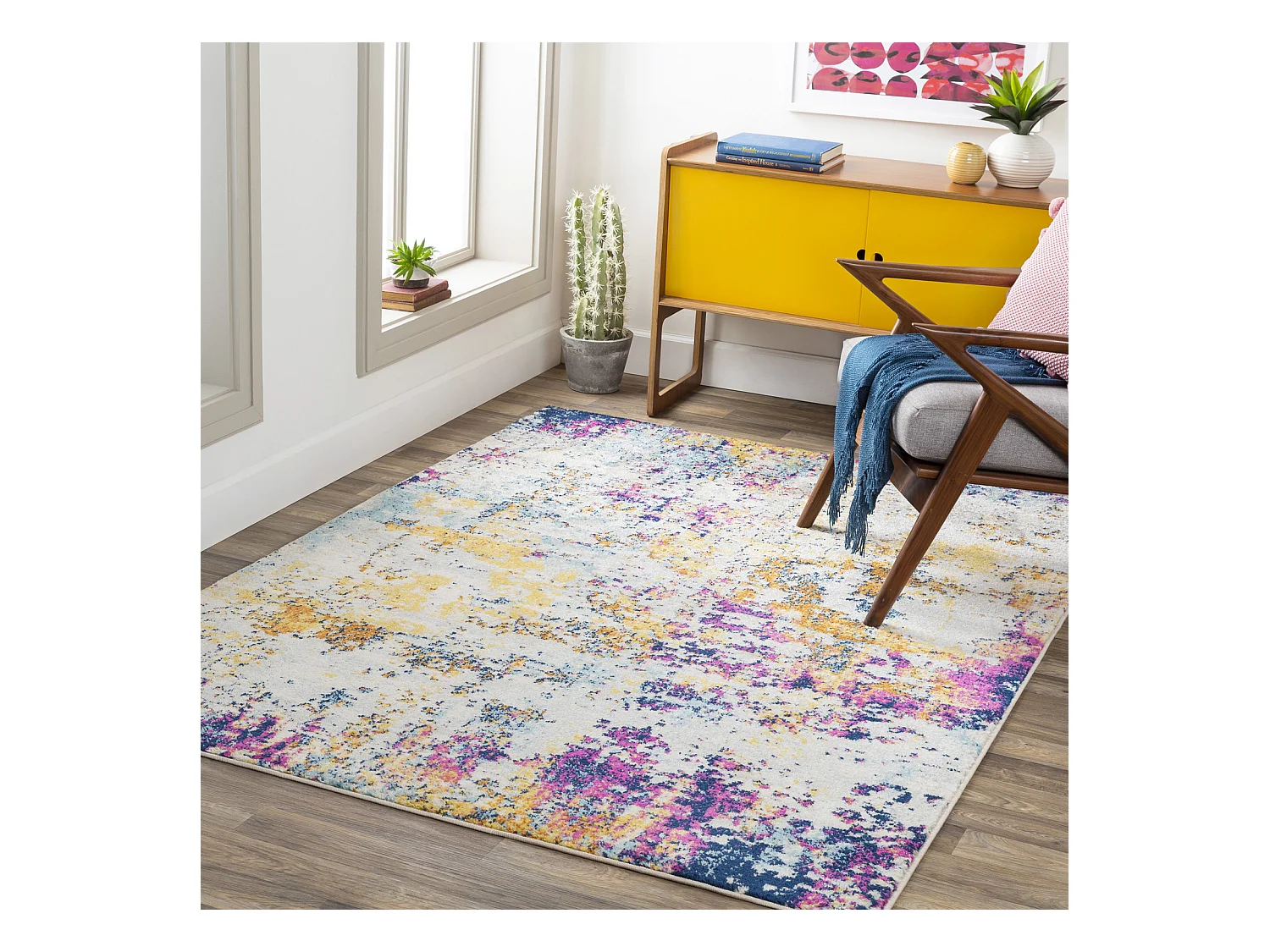 Modern Abstract Tapijt SARAH - Blauw/Geel/Roze - 160x220cm - SARAH