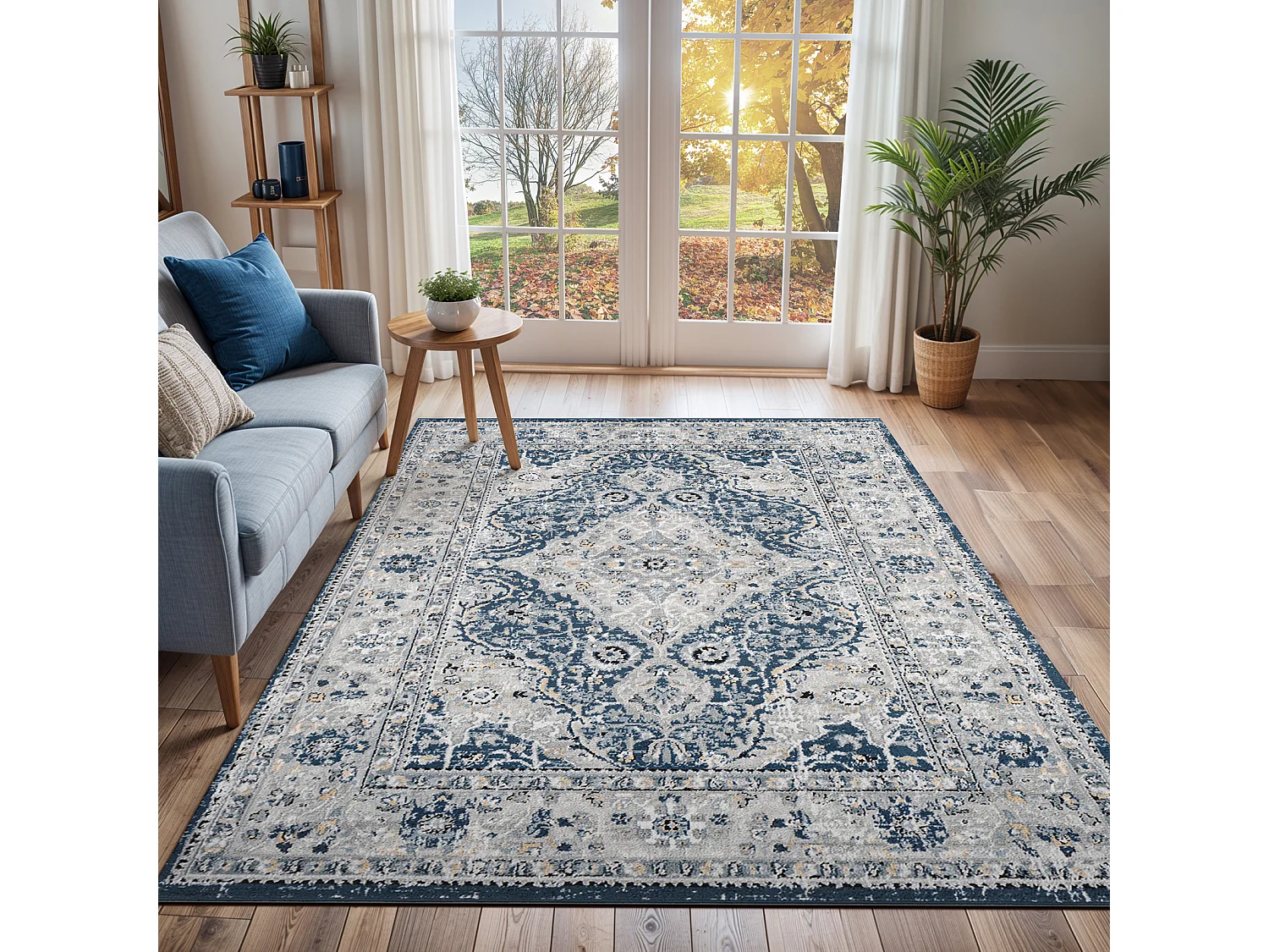Tapis Vintage Oriental - Bleu/Gris/Jaune - 200x275cm - PETRA