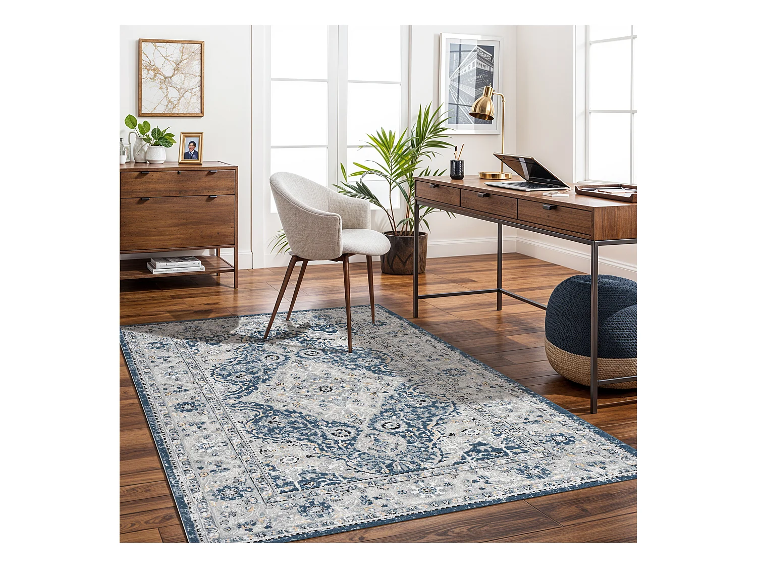 Tapis Vintage Oriental - Bleu/Gris/Jaune - 200x275cm - PETRA