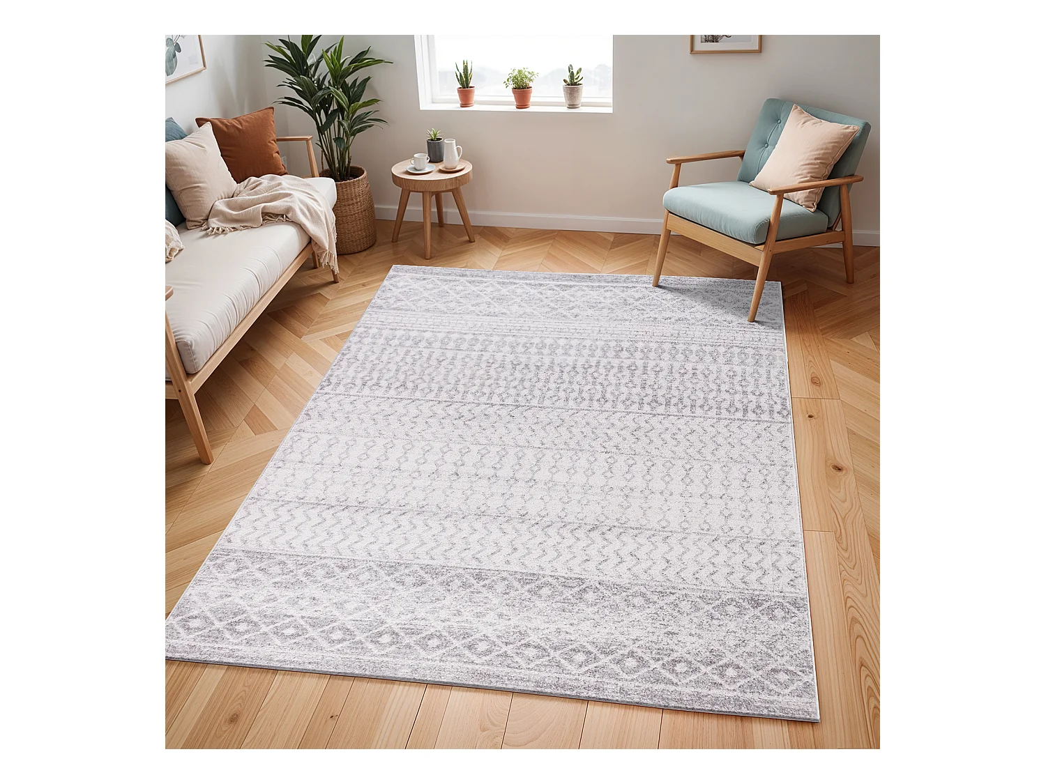 Tapis Scandinave Bohème - Gris/Blanc - 120x170cm - MILA