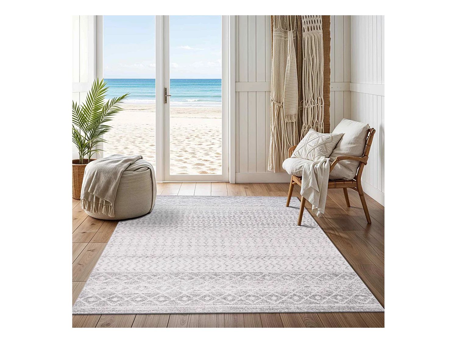 Tapis Scandinave Bohème - Gris/Blanc - 120x170cm - MILA