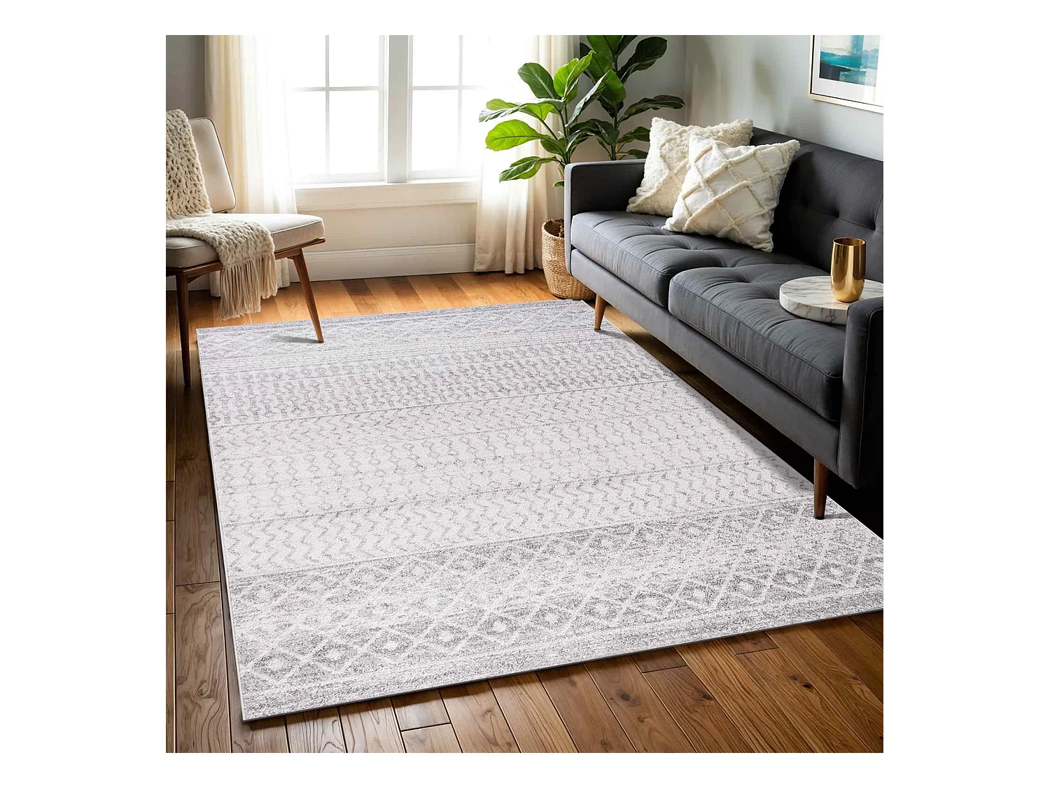 Tapis Scandinave Bohème - Gris/Blanc - 120x170cm - MILA