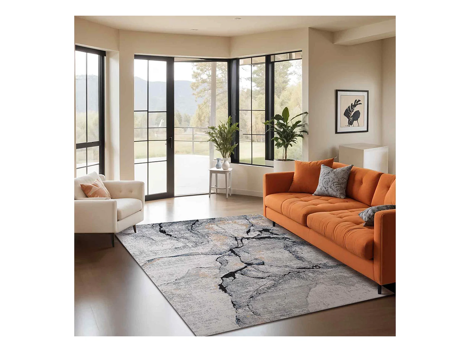 Modern Abstract Tapijt - Ivoor/Grijs - 200x275cm - LYNA