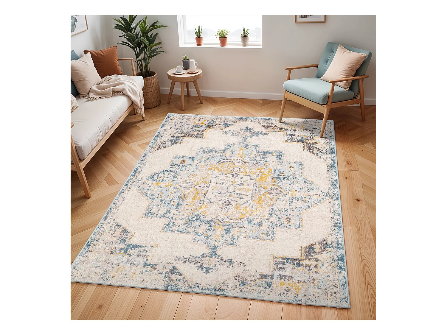 Tapis Vintage Oriental - Gris/Jaune - 160x213cm - SUN