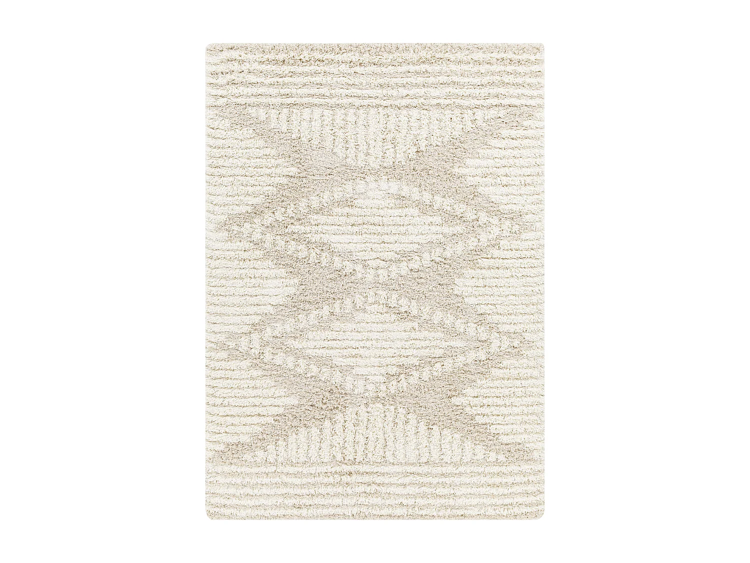 Tapis de Salon et Chambre - Shaggy Ethnique Scandinave - NANCY - 160x220cm - Blanc et Beige Clair