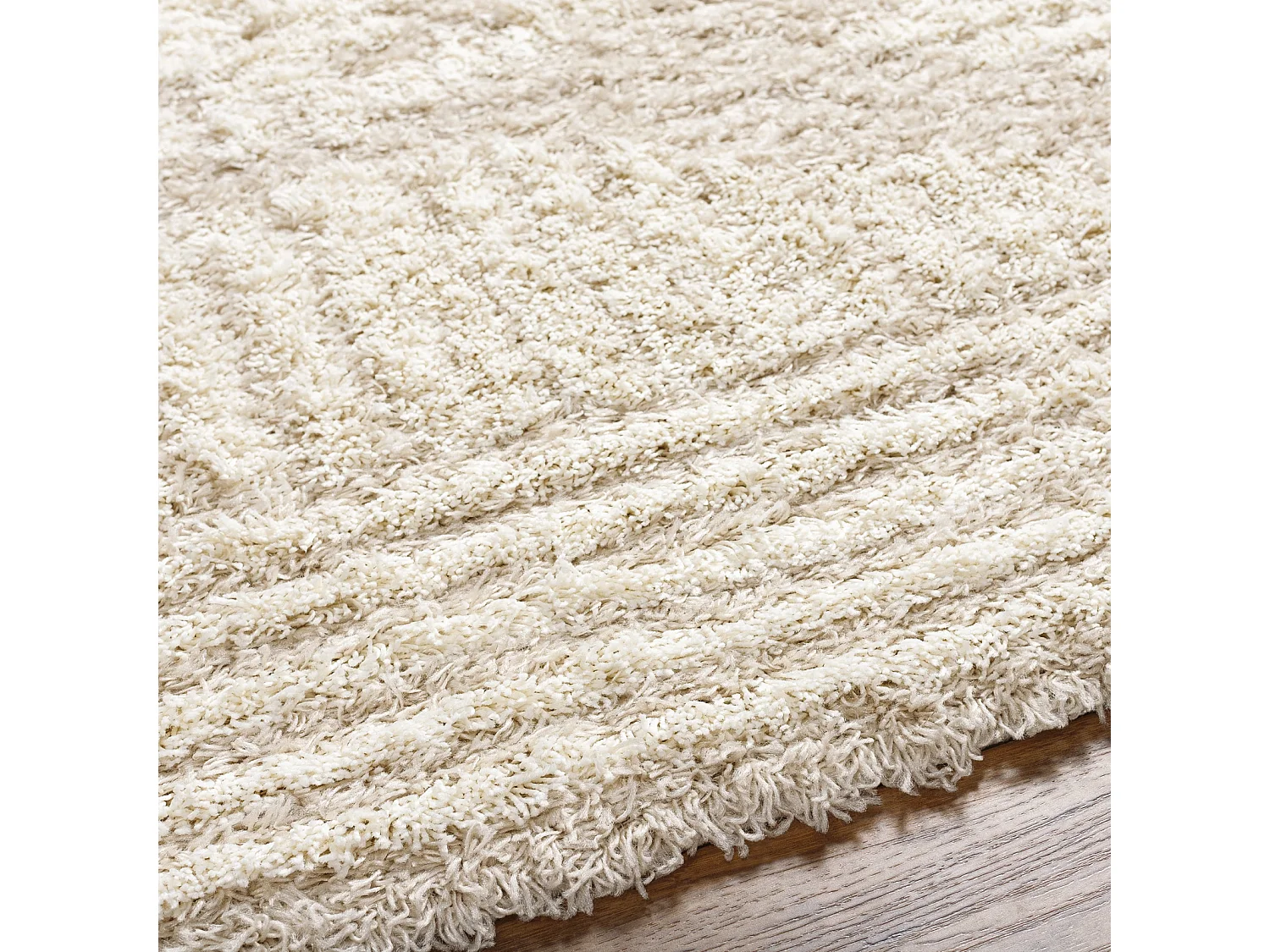 Tapis de Salon et Chambre - Shaggy Ethnique Scandinave - NANCY - 160x220cm - Blanc et Beige Clair
