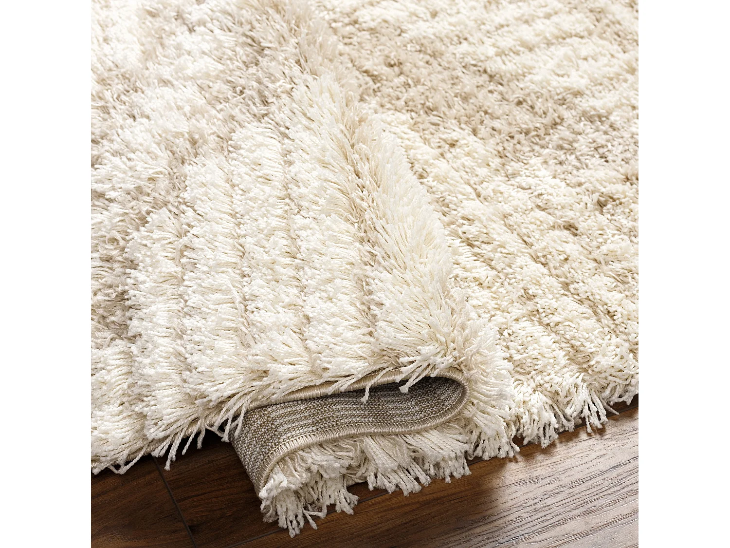 Tapis de Salon et Chambre - Shaggy Ethnique Scandinave - NANCY - 160x220cm - Blanc et Beige Clair