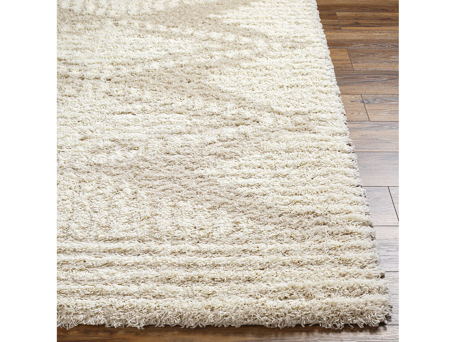 Tapis de Salon et Chambre - Shaggy Ethnique Scandinave - NANCY - 160x220cm - Blanc et Beige Clair