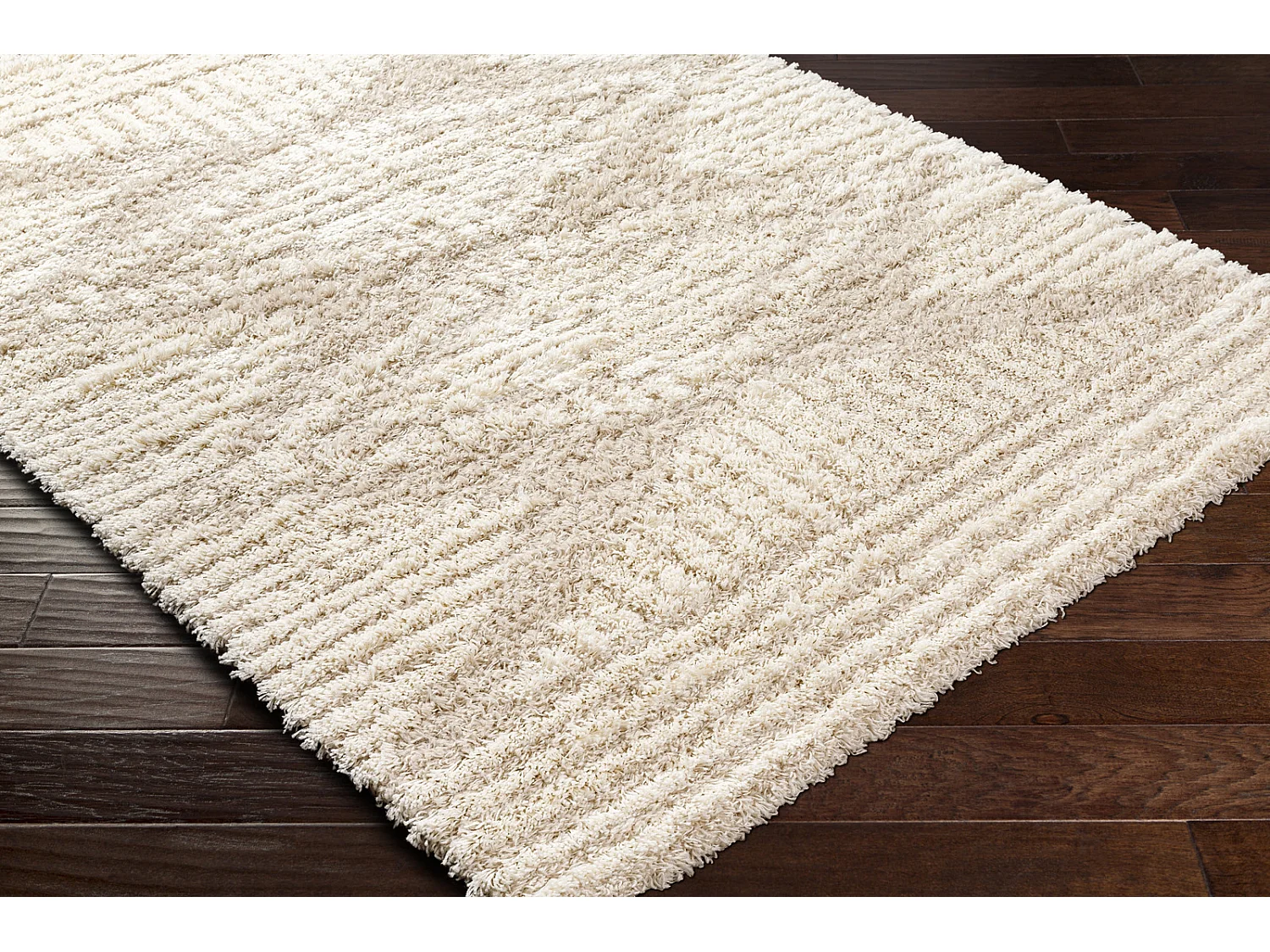 Tapis de Salon et Chambre - Shaggy Ethnique Scandinave - NANCY - 160x220cm - Blanc et Beige Clair
