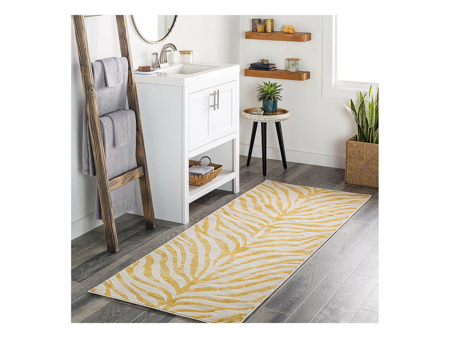 Tapis de Couloir Zébré Bohème - Jaune/Beige - 80x220cm - CYBELE