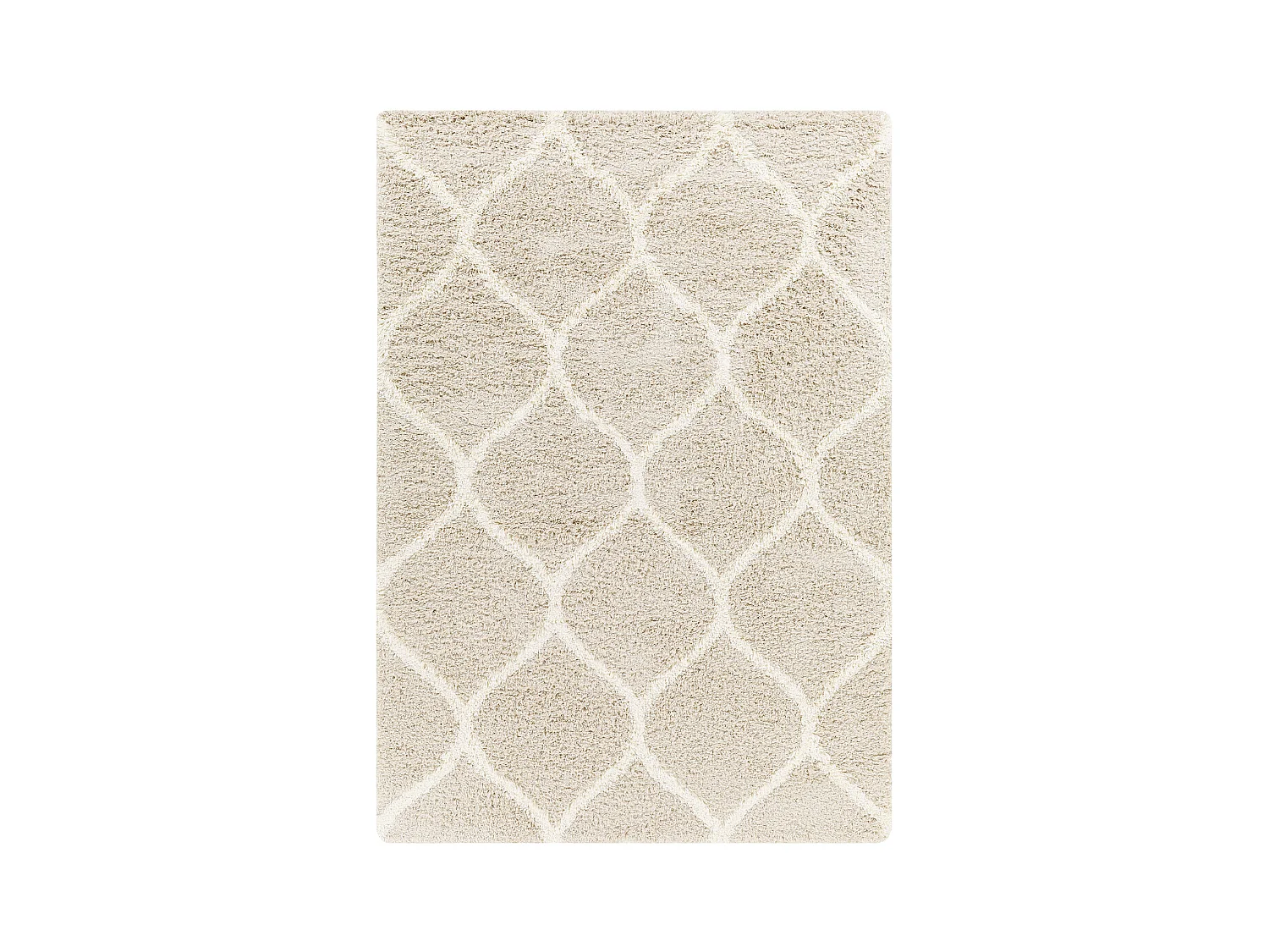 Tapis de Salon et Chambre - Shaggy Losange Classique - JENNA - 160x220cm - Blanc et Beige Clair