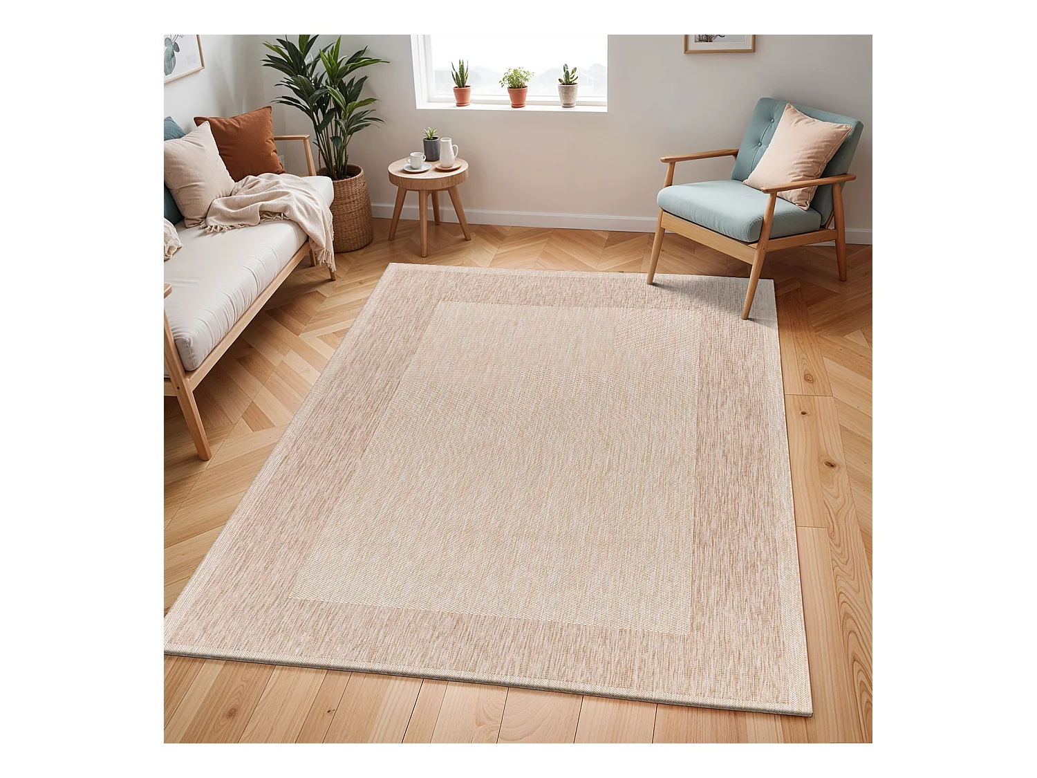 Tapis d'Extérieur/Intérieur Aspect Jute - Beige/Ivoire - 160x213cm - LAYLA