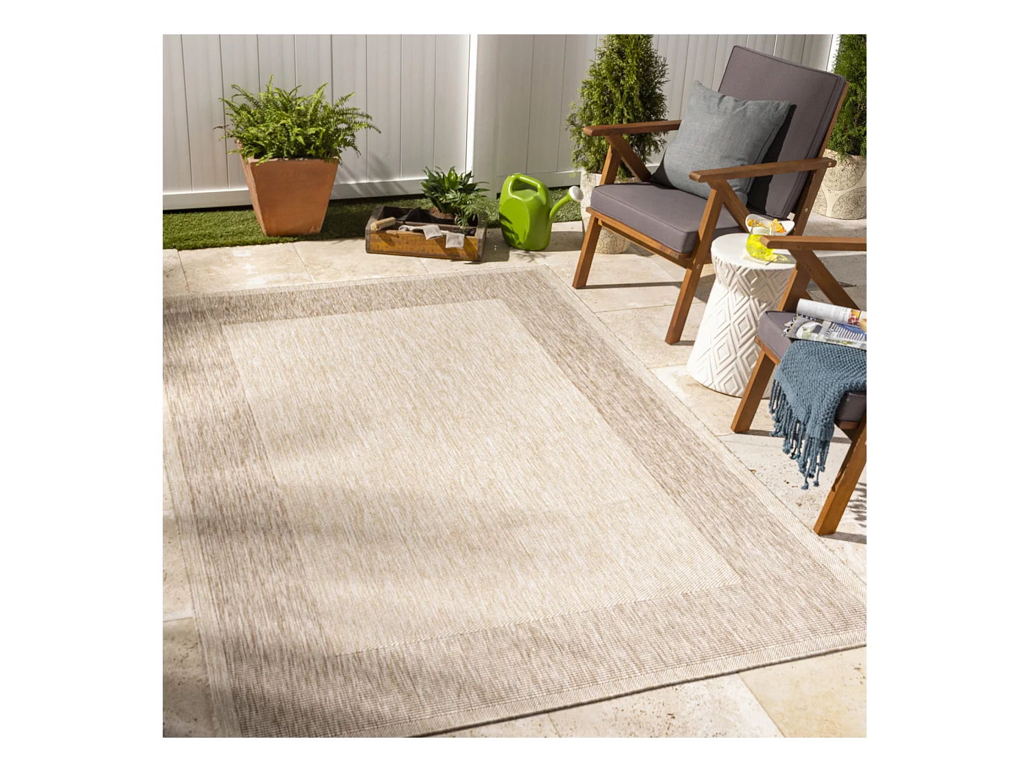 Tapis d'Extérieur/Intérieur Aspect Jute - Beige/Ivoire - 160x213cm - LAYLA