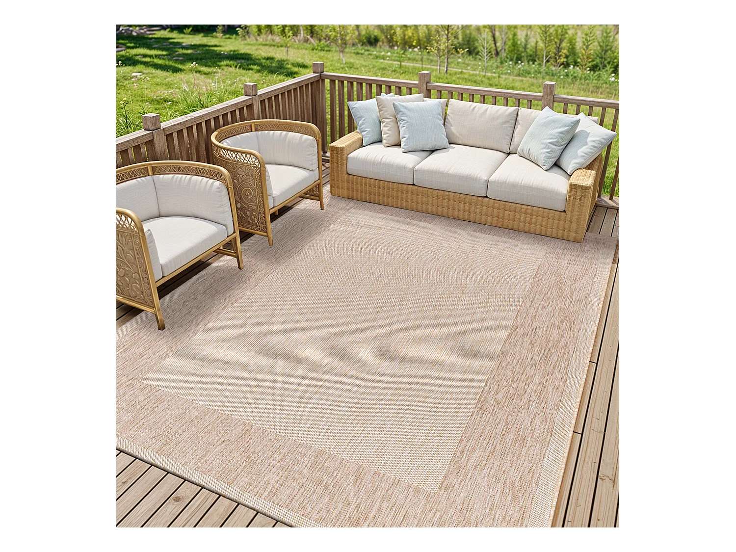Tapis d'Extérieur/Intérieur Aspect Jute - Beige/Ivoire - 160x213cm - LAYLA