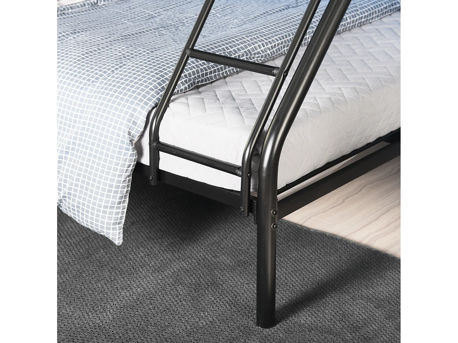 Meubles Cosy Lit superposes Lit surélevé pour 3 Personnes Sommier inclus 90x190 et 140x190cm Métal laqué Noir Style Industriel