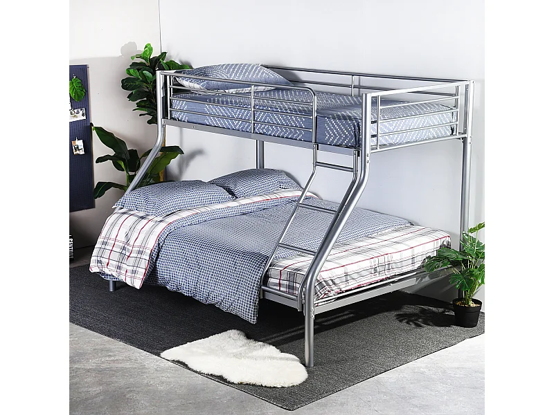 Meubles Cosy Lit superposes Lit surélevé pour 3 Personnes Sommier inclus 90x190 et 140x190cm Métal laqué Gris Style Industriel