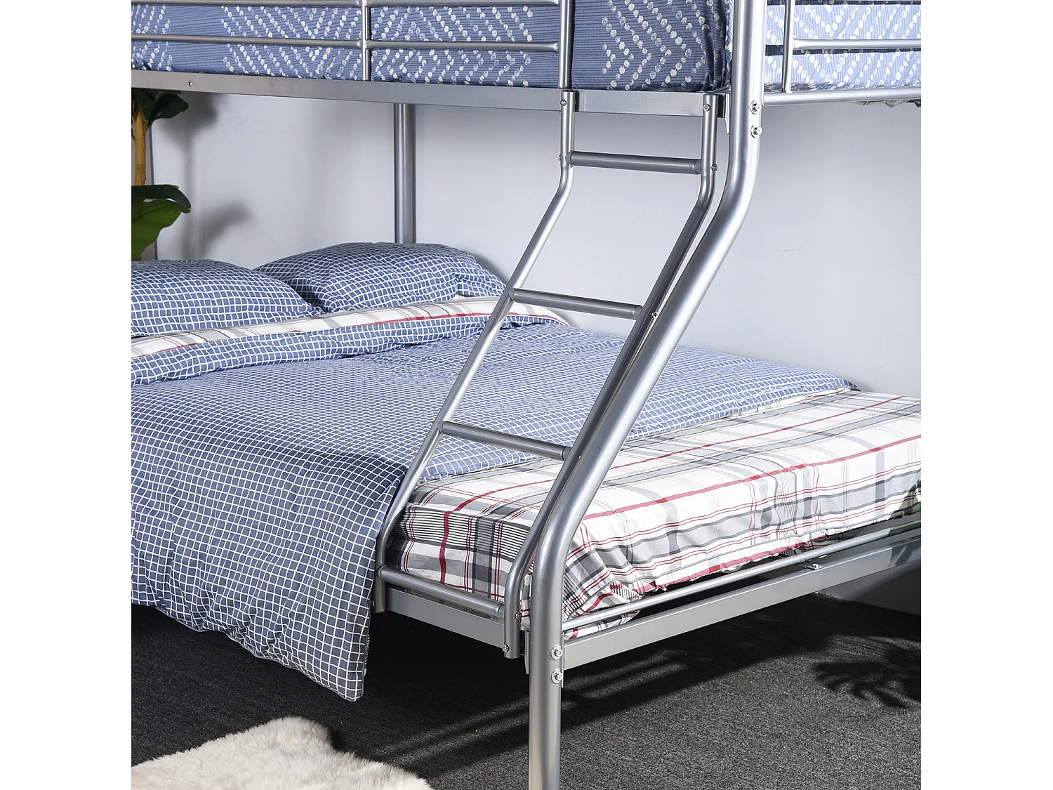 Meubles Cosy Lit superposes Lit surélevé pour 3 Personnes Sommier inclus 90x190 et 140x190cm Métal laqué Gris Style Industriel