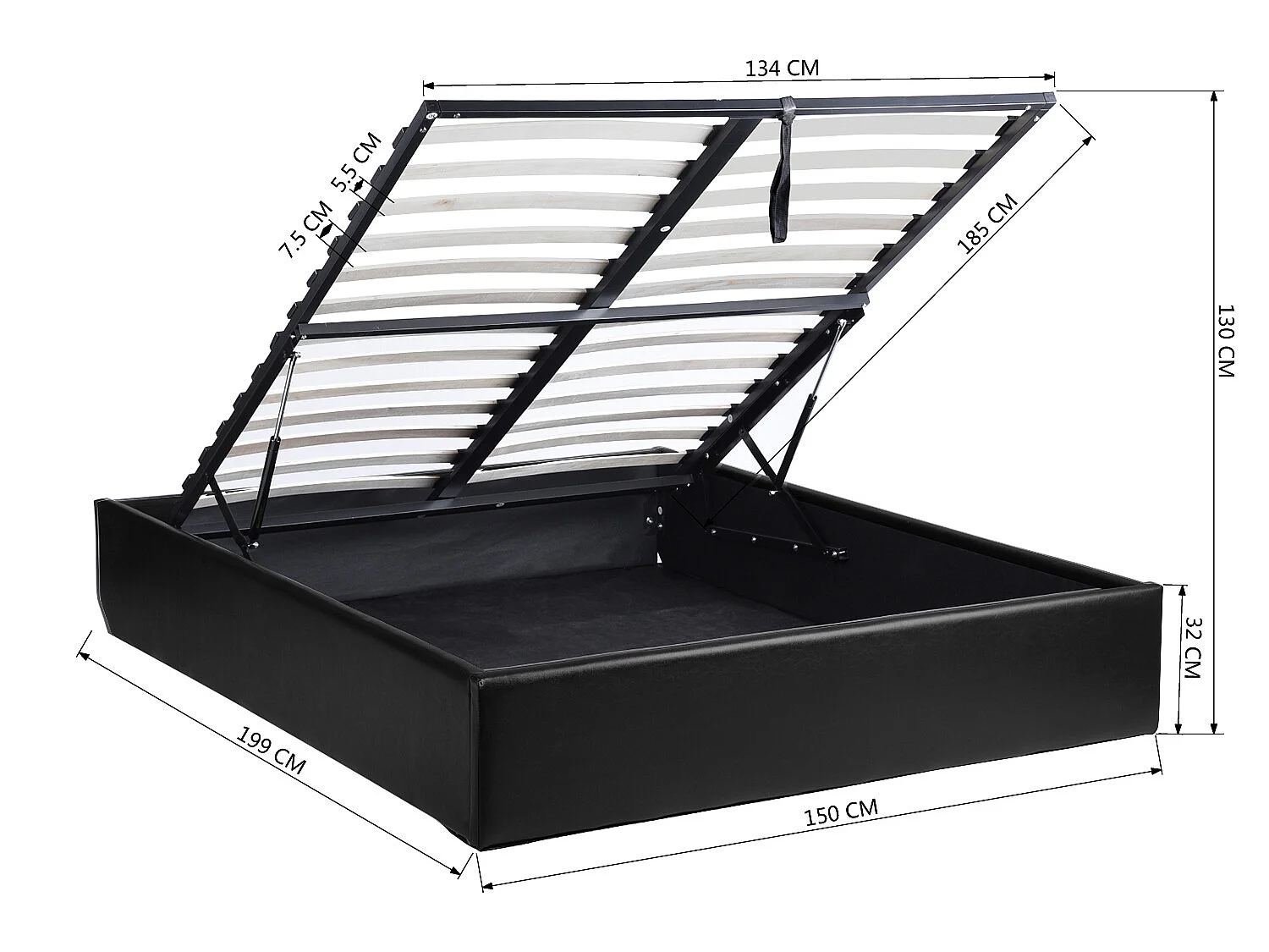 Lit coffre 140x190cm sans matelas,majesty