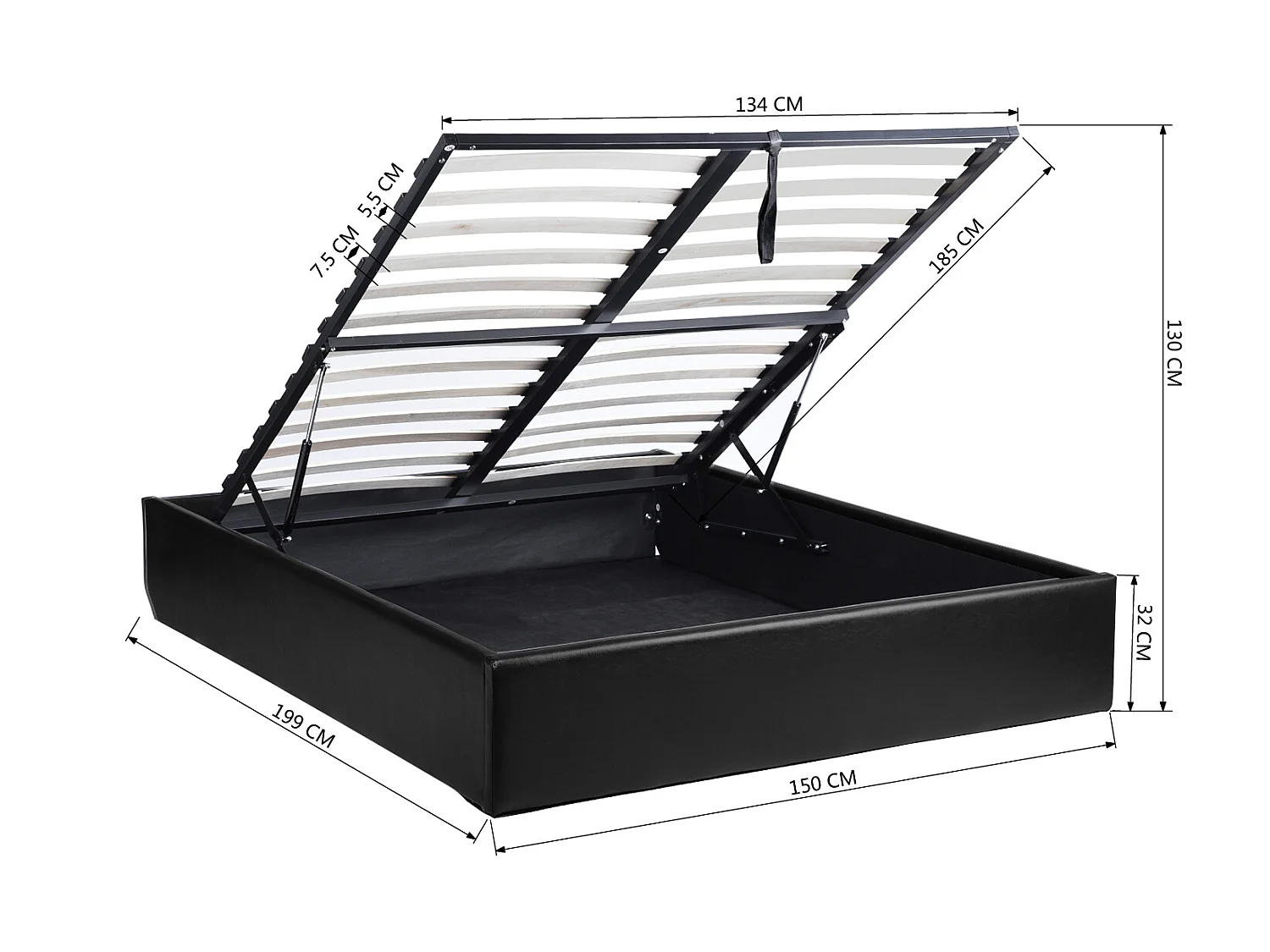Lit coffre 140x190cm sans matelas,majesty