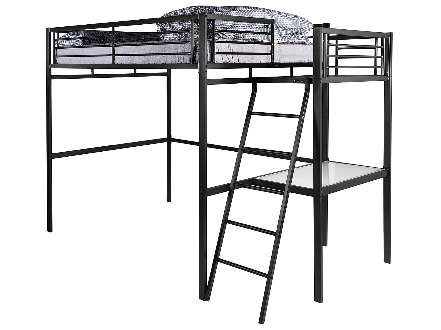 Meubles Cosy Lit mezzanine Lits superposes Lit surélevé pour 2 Personnes Sommier inclus 140 x 190 cm Métal laqué Noir Style Industriel
