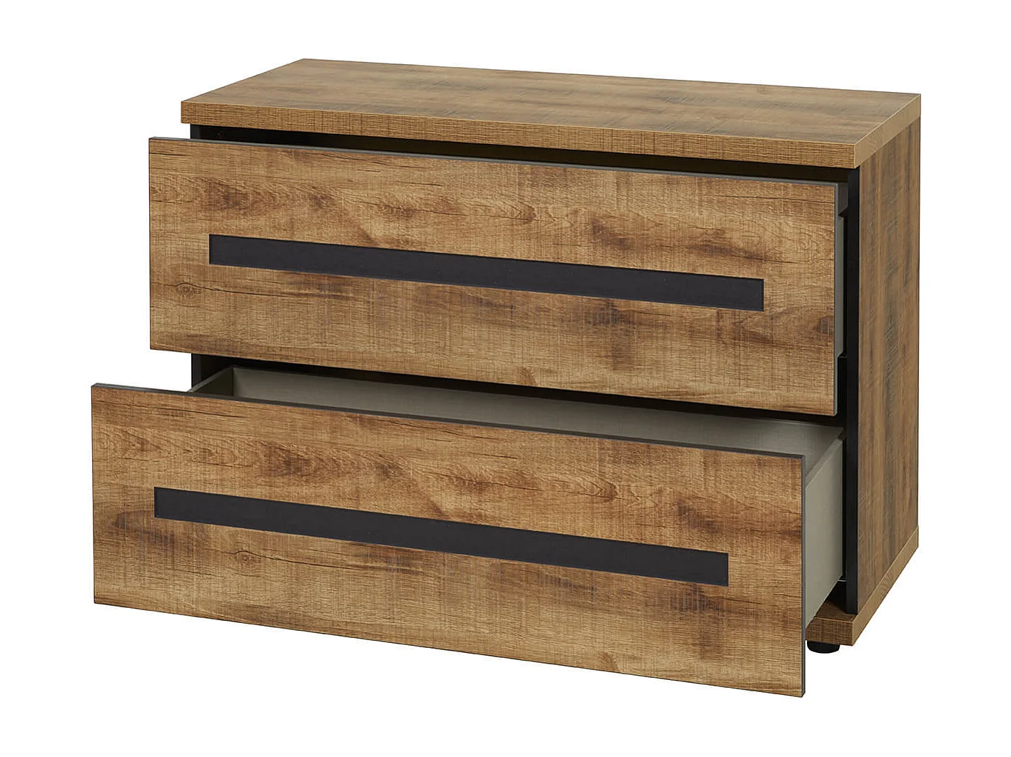 CANDAS - Chambre 140x200cm + Chevets + Commode Effet Bois