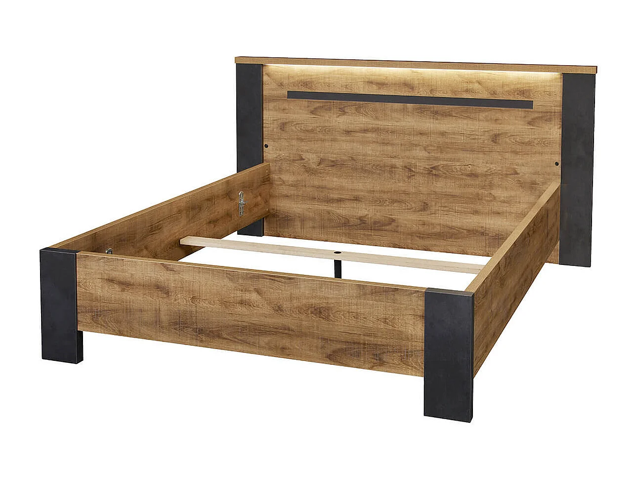 CANDAS - Chambre 140x190cm + Chevets + Commode Effet Bois