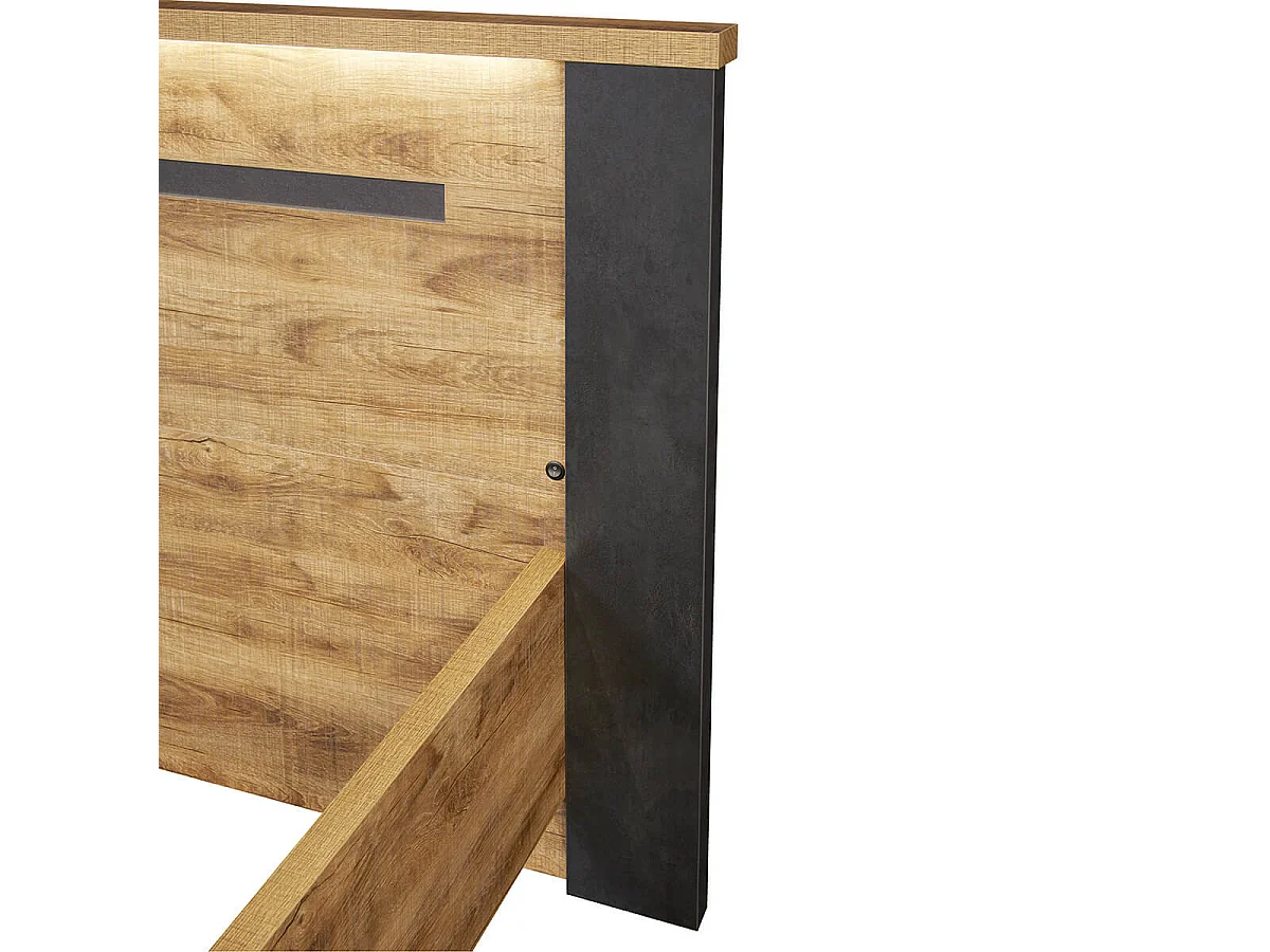 CANDAS - Ensemble Lit 140x190cm + Chevets Effet Bois