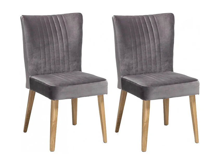 Lot de 2 chaises rembourrées velours gris et pied bois - ROYAL