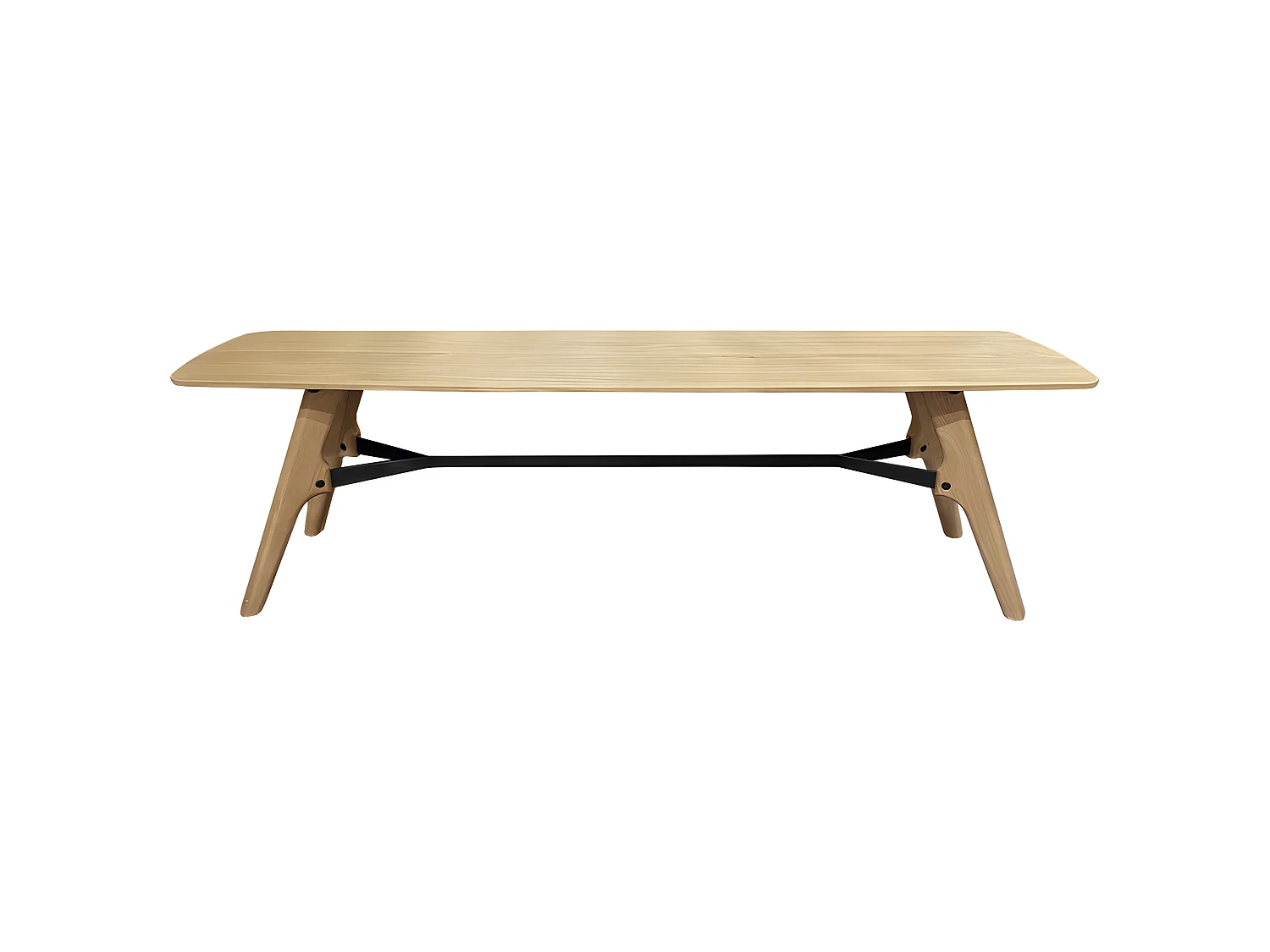 Banc bois plaqué chêne pieds chêne massif et métal 160cm - NATTE 6724