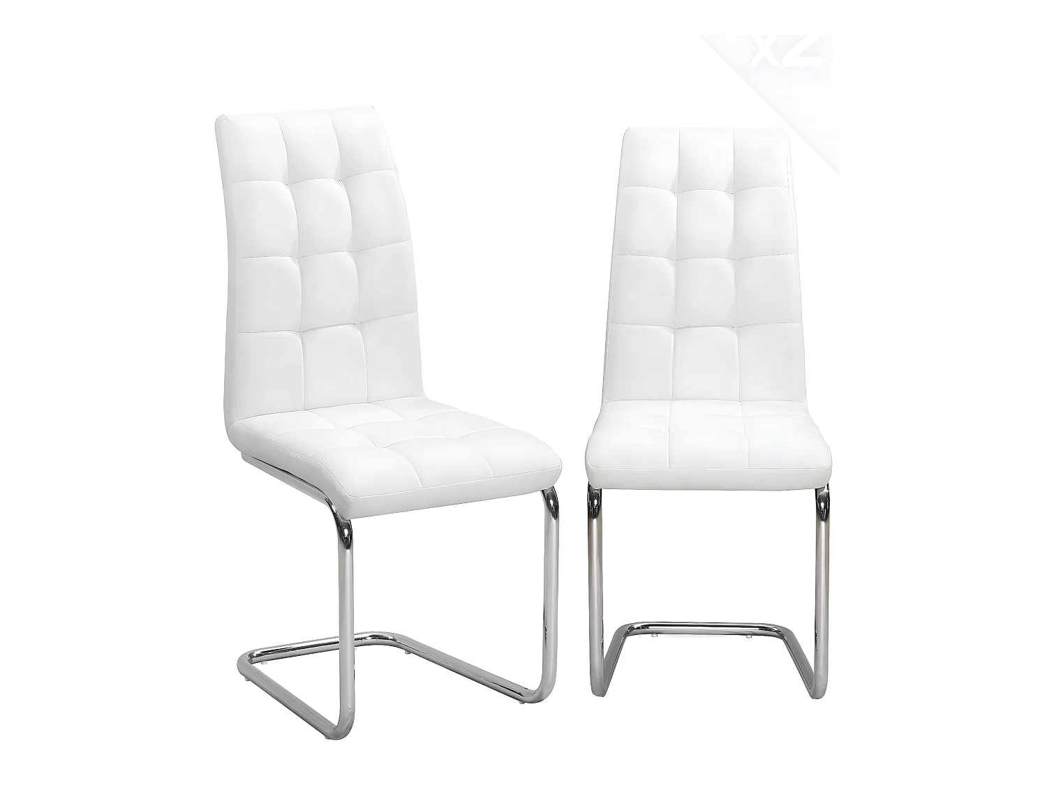Lot 2 chaises salle a manger haut dossier simili cuir matelassé rembourré pieds chromé MAXI (blanc)