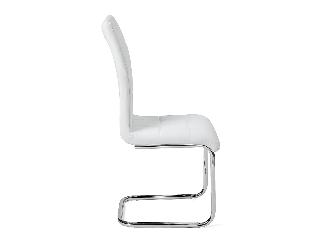Lot 2 chaises salle a manger haut dossier simili cuir matelassé rembourré pieds chromé MAXI (blanc)