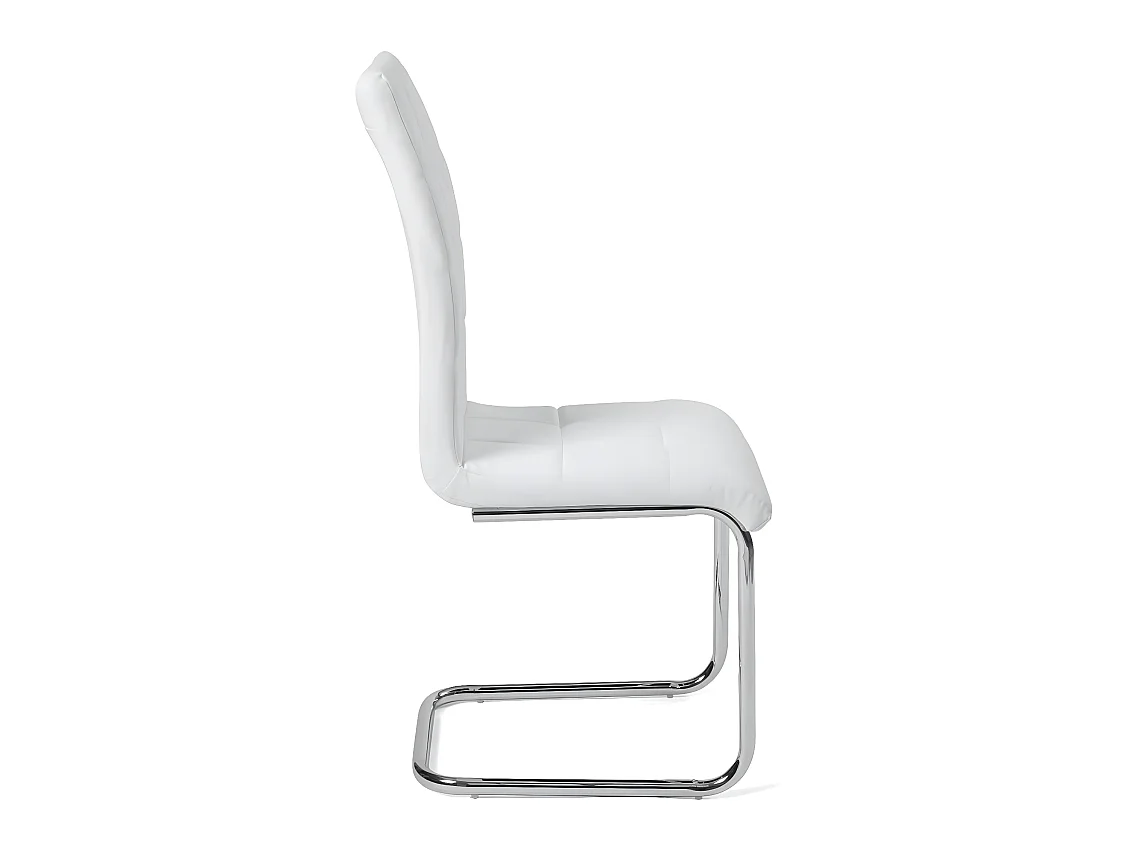 Lot 2 chaises salle a manger haut dossier simili cuir matelassé rembourré pieds chromé MAXI (blanc)