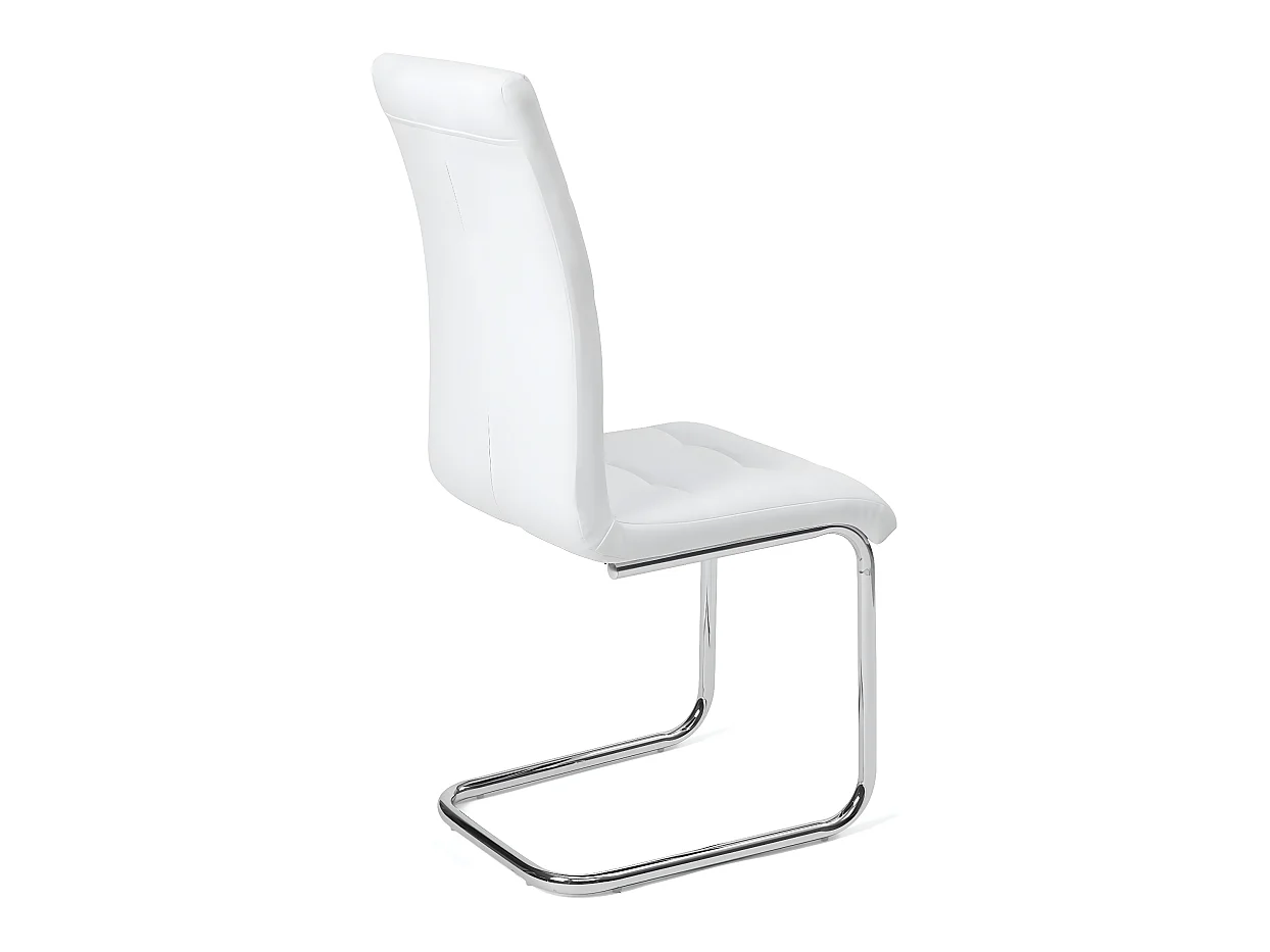 Lot 2 chaises salle a manger haut dossier simili cuir matelassé rembourré pieds chromé MAXI (blanc)