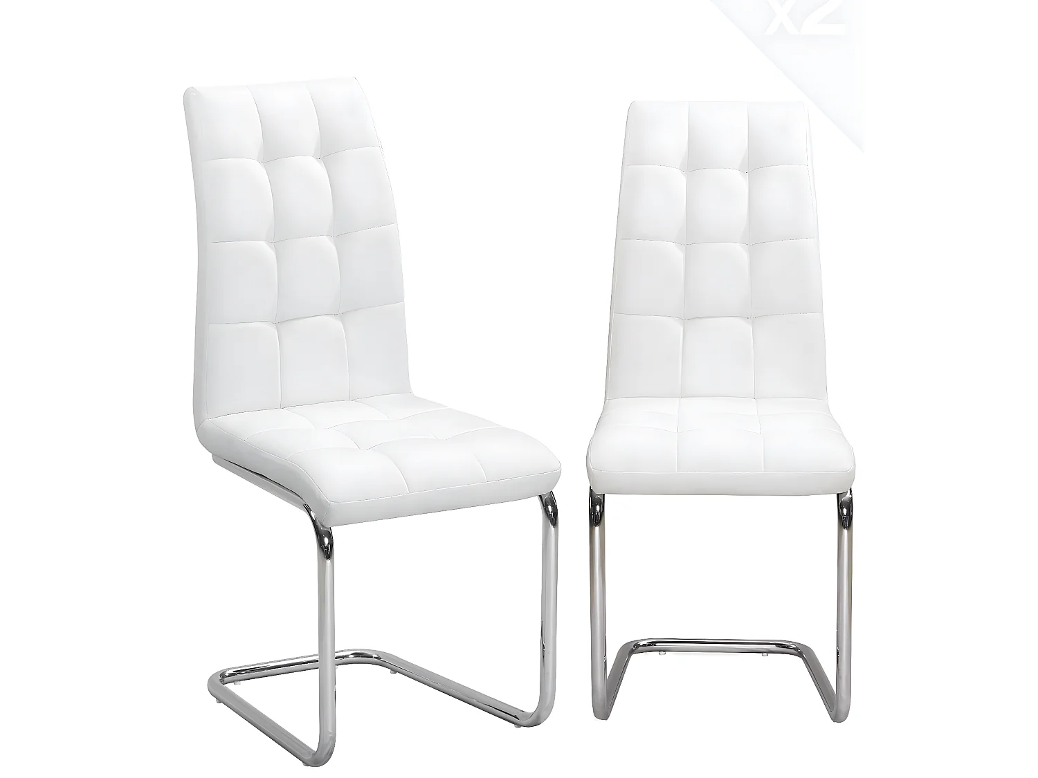 Lot 2 chaises salle a manger haut dossier simili cuir matelassé rembourré pieds chromé MAXI (blanc)
