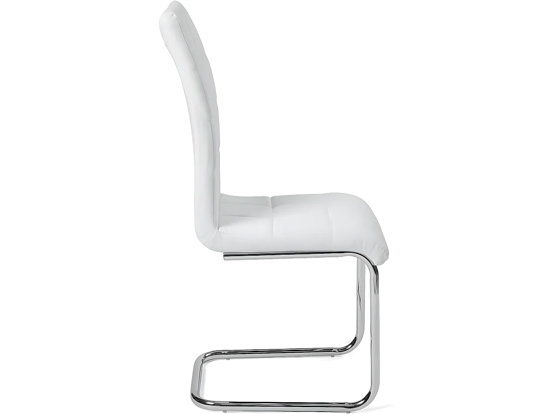 Lot 2 chaises salle a manger haut dossier simili cuir matelassé rembourré pieds chromé MAXI (blanc)