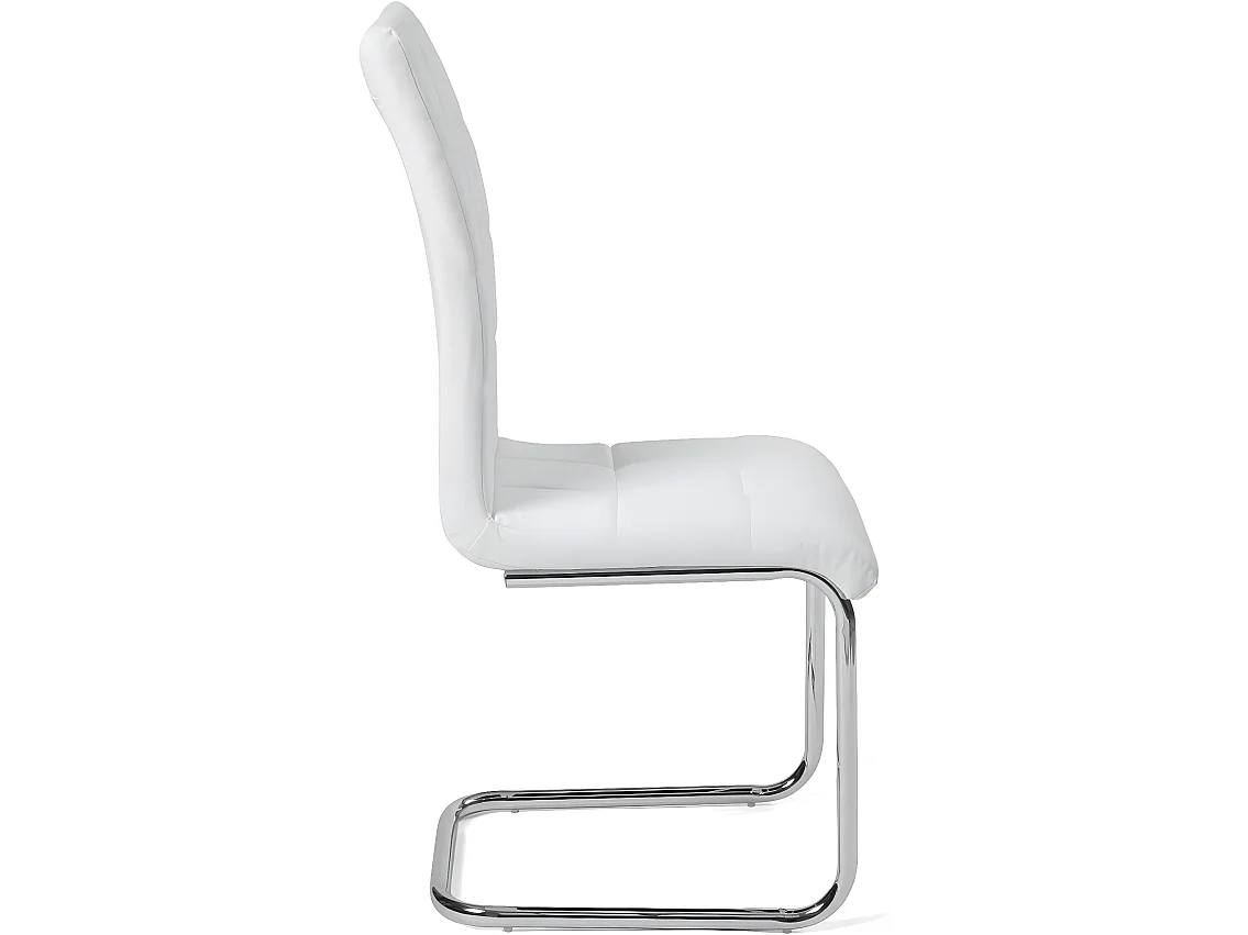 Lot 2 chaises salle a manger haut dossier simili cuir matelassé rembourré pieds chromé MAXI (blanc)