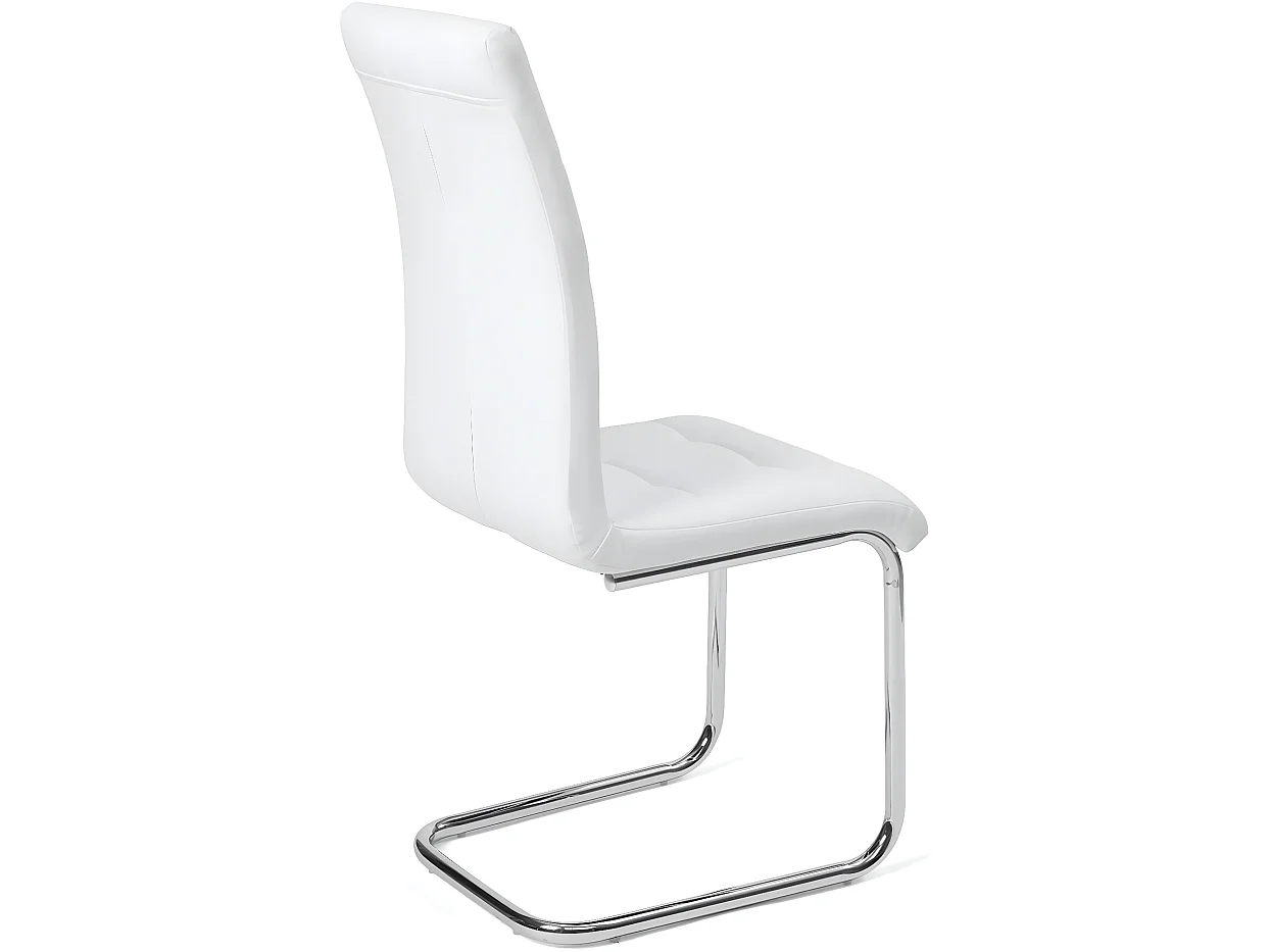 Lot 2 chaises salle a manger haut dossier simili cuir matelassé rembourré pieds chromé MAXI (blanc)