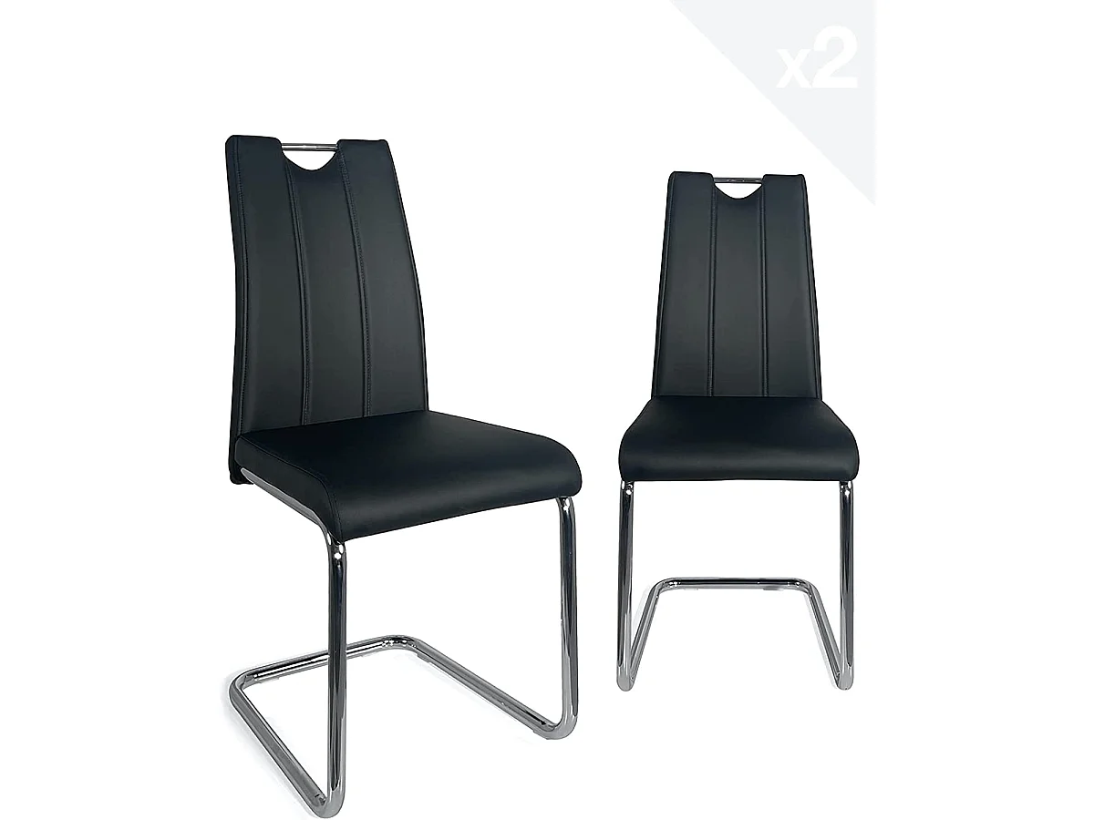 Lot 2 chaises de salle à manger simili cuir pieds chrome design contemporain ABLA (noir)