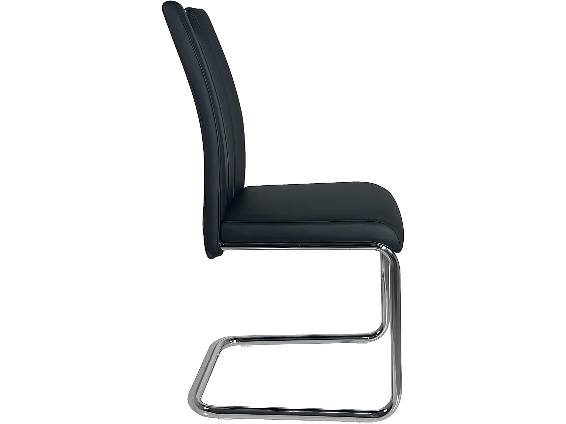 Lot 2 chaises de salle à manger simili cuir pieds chrome design contemporain ABLA (noir)