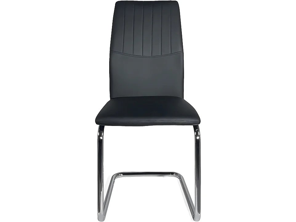 Lote de 2 sillas de comedor contemporáneas de cuero sintético y cromo DINA (negro)