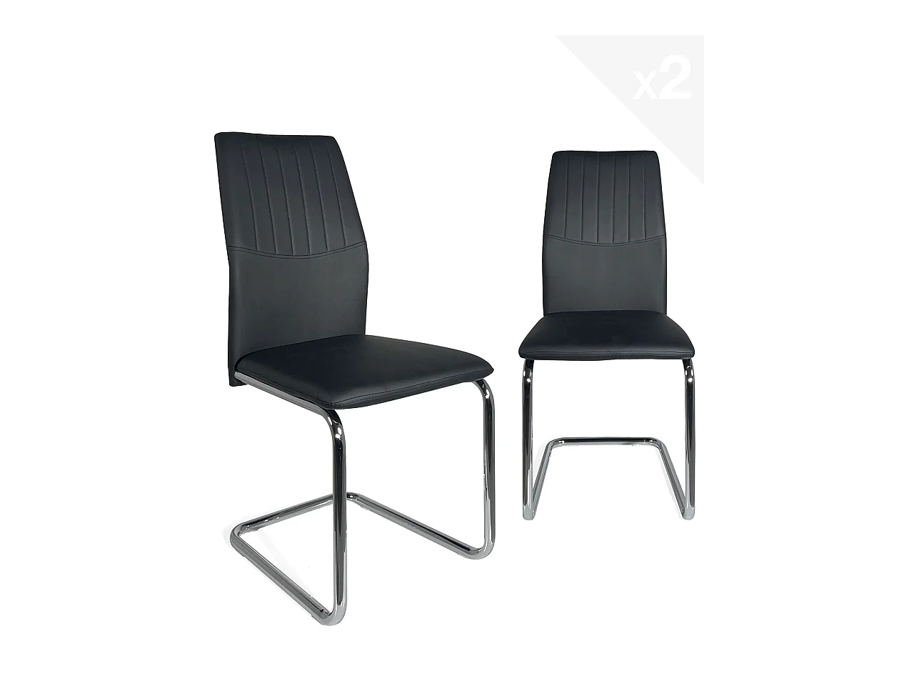 Lot 2 chaises de salle à manger contemporaine simili cuir et chrome DINA (noir)