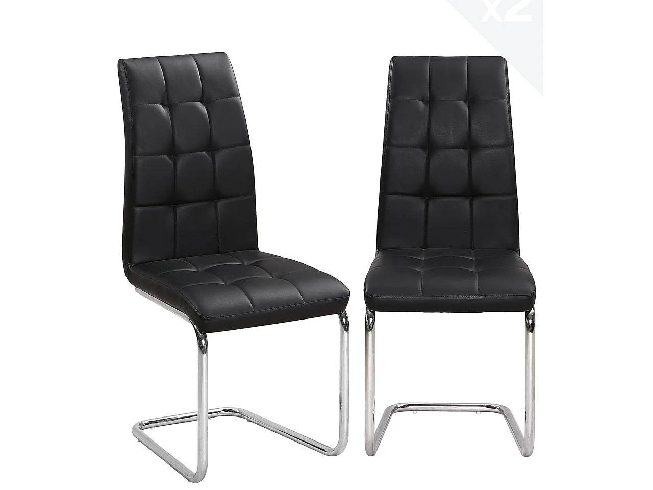 Lot 2 chaises salle a manger haut dossier simili cuir matelassé rembourré pieds chromé MAXI ( noir )