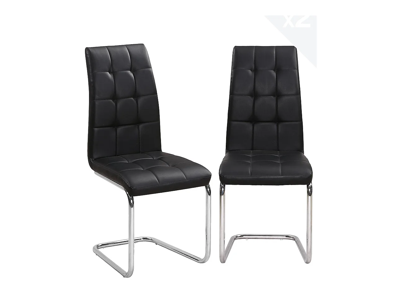 Set van 2 eetkamerstoelen hoge rugleuning simili leder gequilt gevoerd chromen poten MAXI ( zwart )