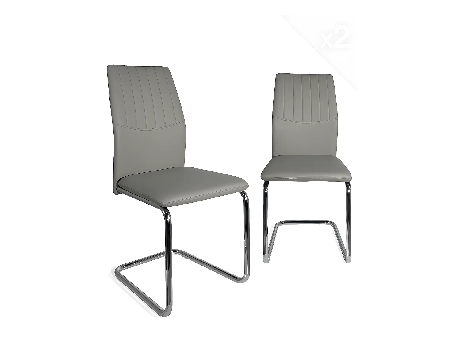 Lot 2 chaises de salle à manger contemporaine simili cuir et chrome DINA (gris)